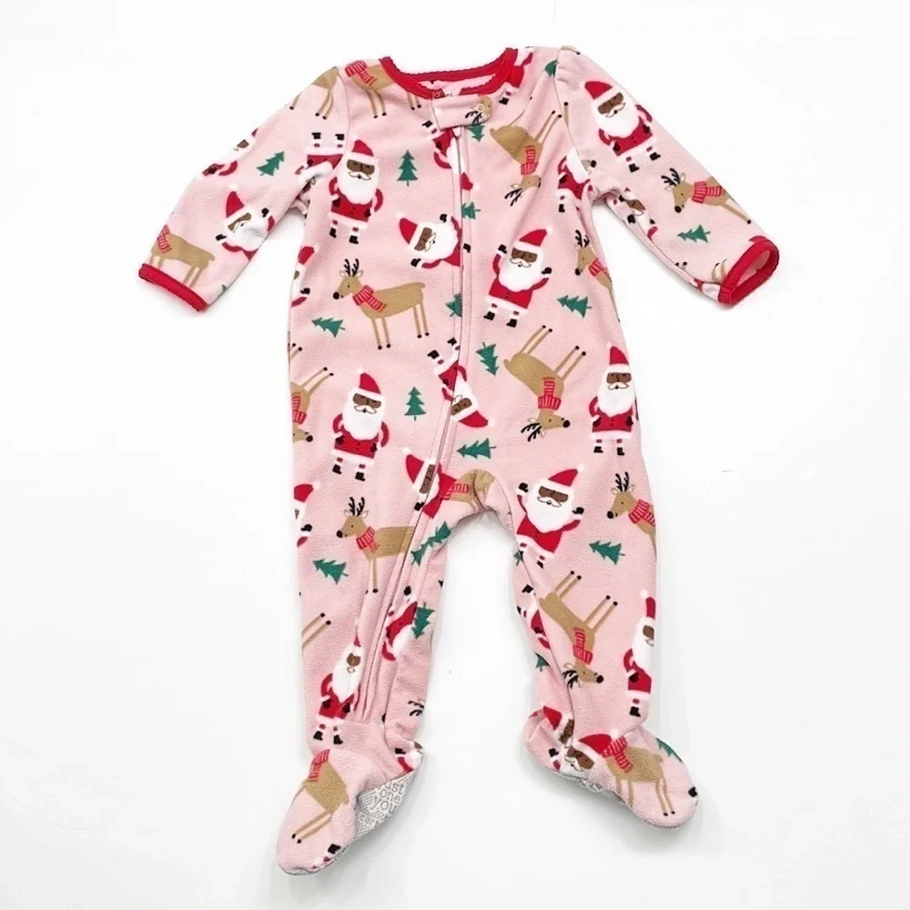 Carter's baby girls Santa Christmas print fleece zip up footie